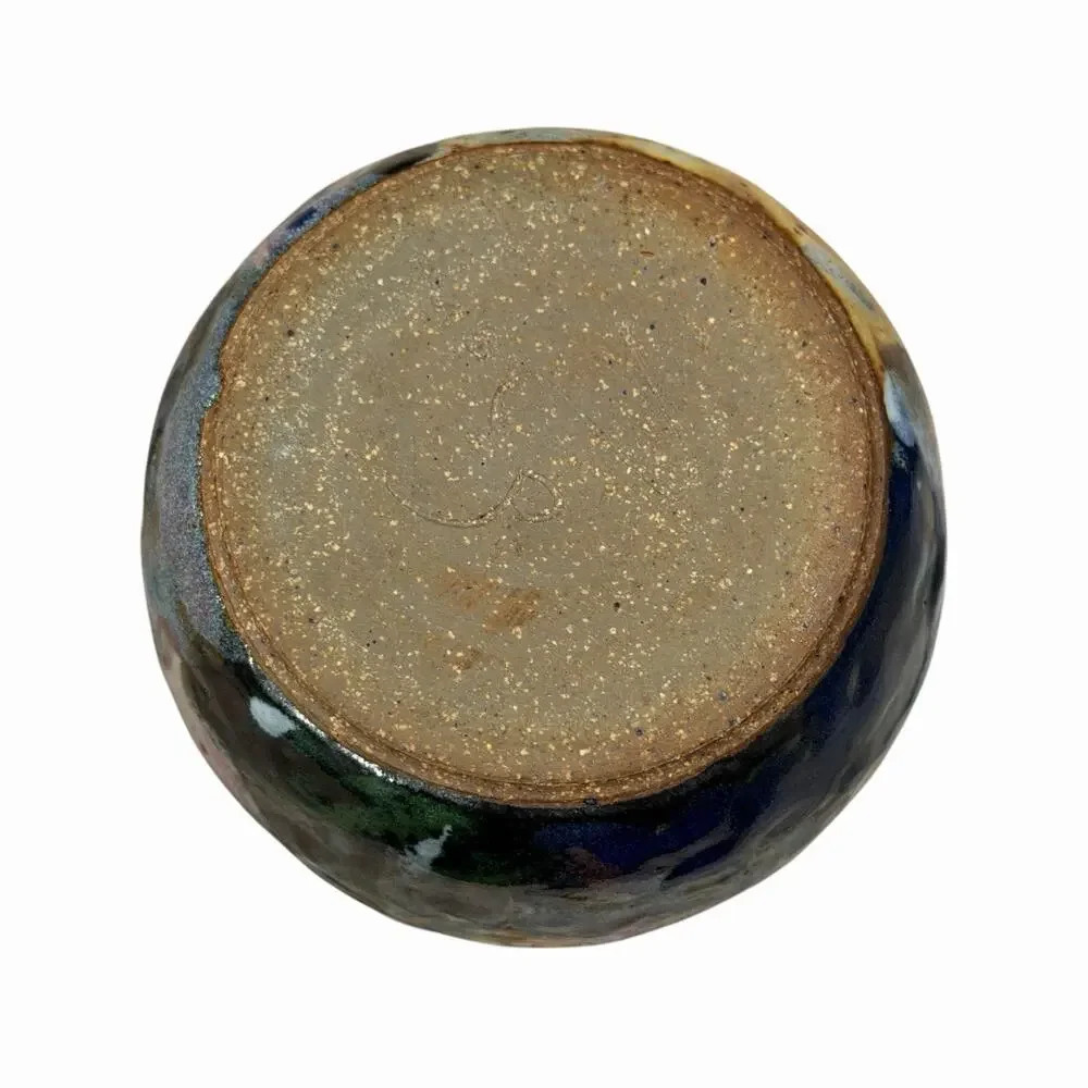 Studio Art Pottery Vase Colorful Textured Stoneware Signed Swirl Glaze 5